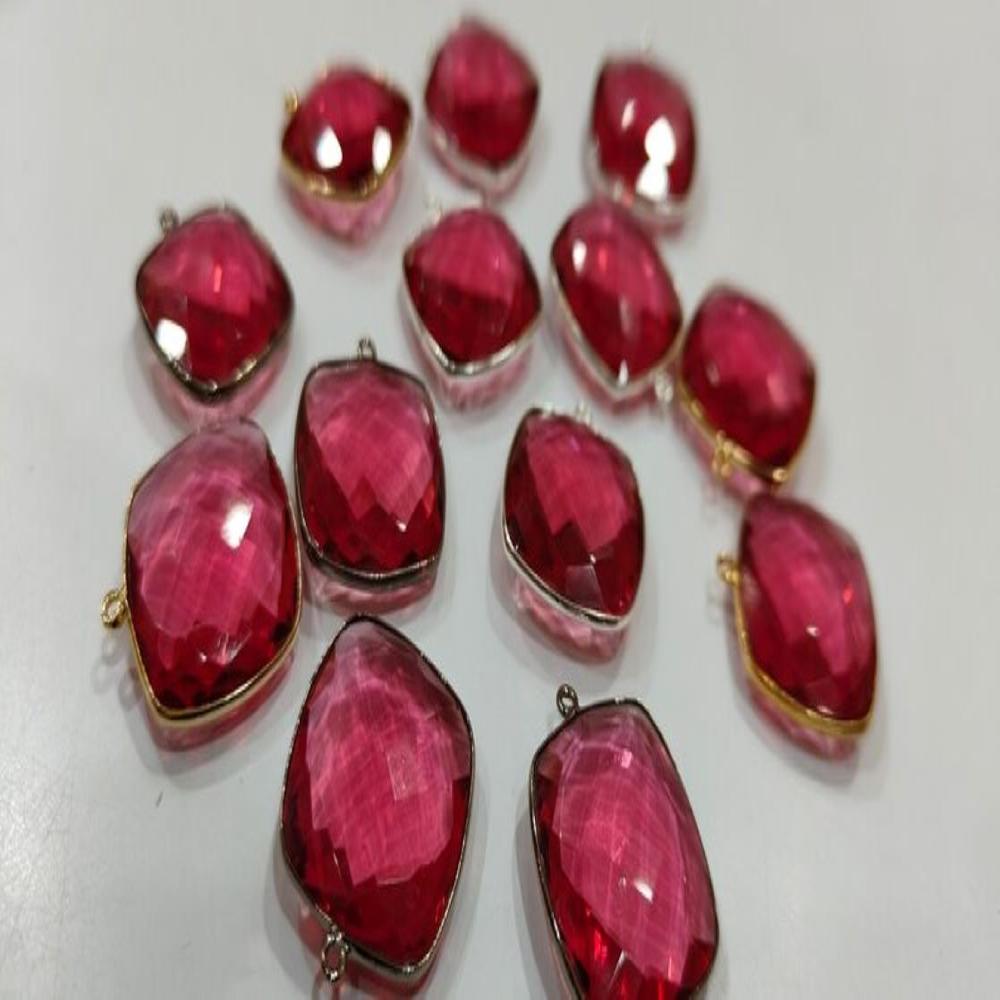 Ruby Quartz Cushion Shape 21mm Briolette Connectors Hydro Quartz Single Loop Bezel Charms