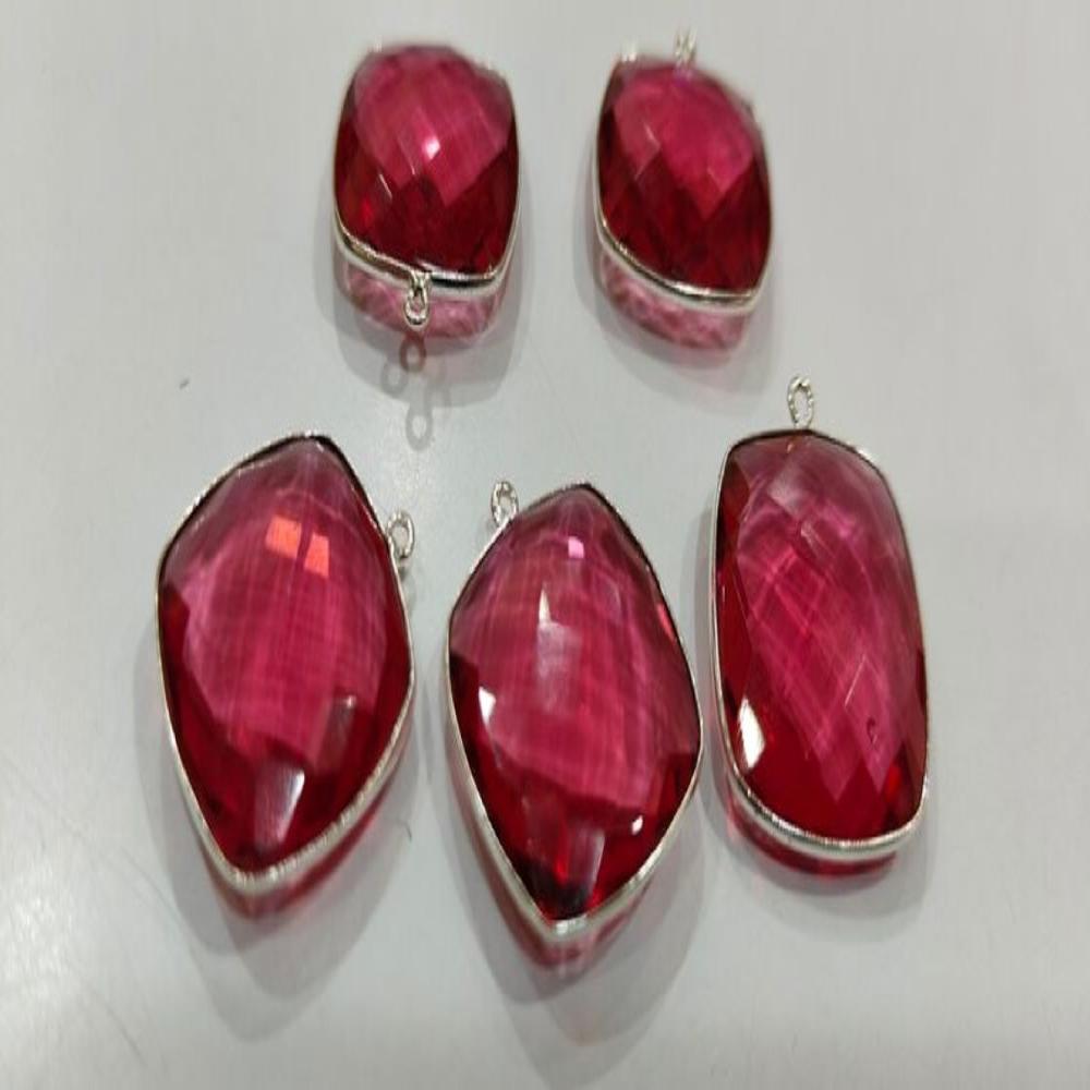 Ruby Quartz Cushion Shape 21mm Briolette Connectors Hydro Quartz Single Loop Bezel Charms