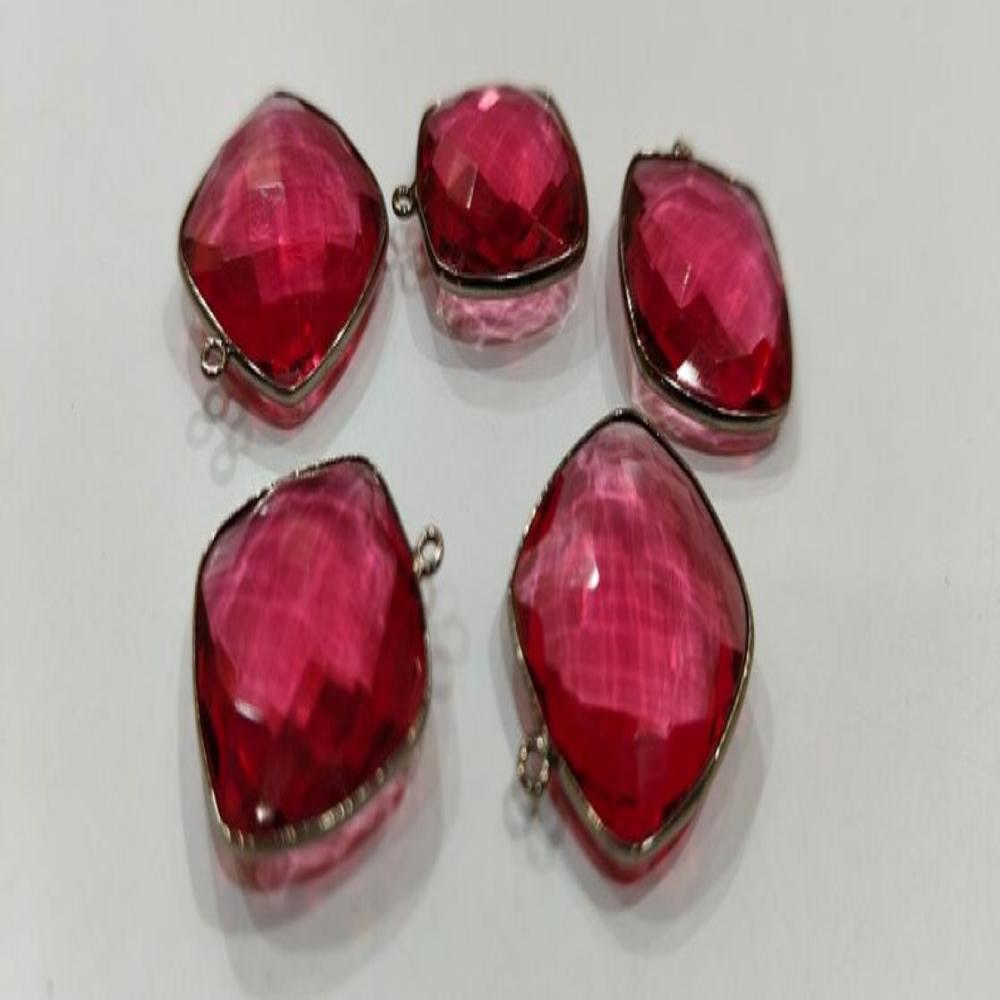 Ruby Quartz Cushion Shape 21mm Briolette Connectors Hydro Quartz Single Loop Bezel Charms