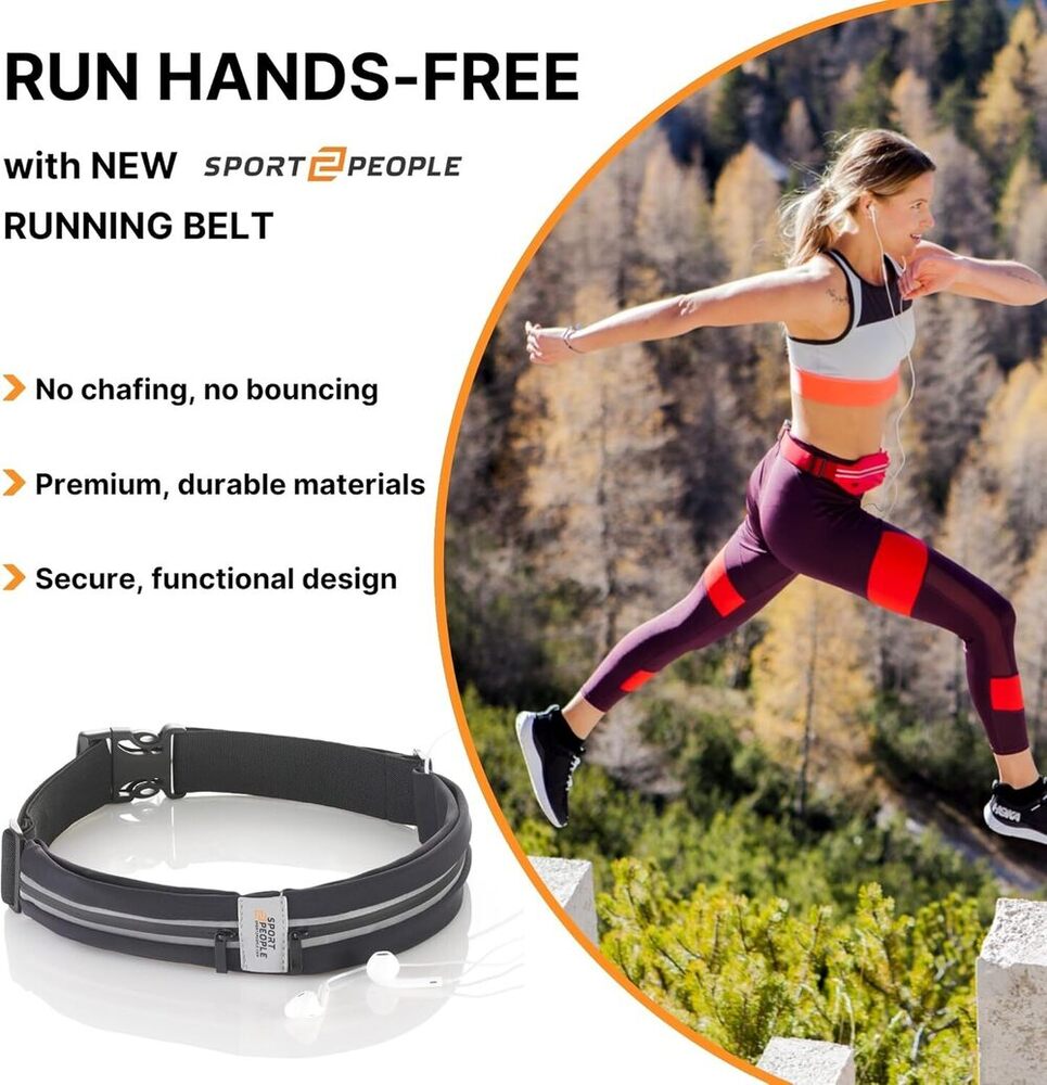 Running Belt for Men & Women with Splash-Resistant Phone Holder | 2-Pocket Waist Pack for Running, Jogging & Gym | Adjustable Running Fanny Pack Fits Most Smartphones