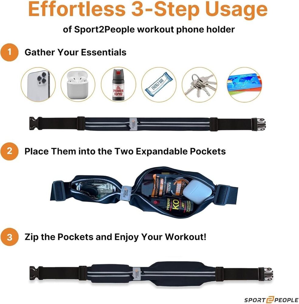 Running Belt for Men & Women with Splash-Resistant Phone Holder | 2-Pocket Waist Pack for Running, Jogging & Gym | Adjustable Running Fanny Pack Fits Most Smartphones