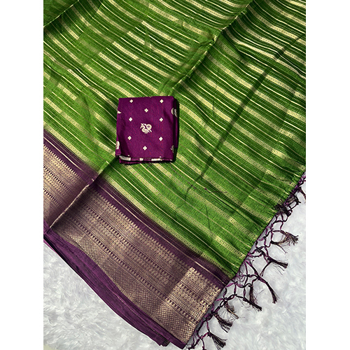 Heavy Mysore Silk Saree - Color: Bright Maroon With Golden Border