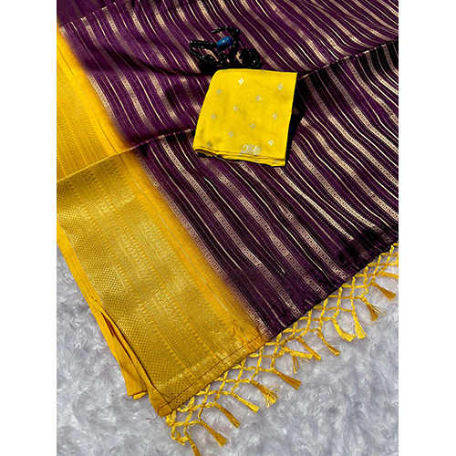 Heavy Mysore Silk Saree - Color: Bright Maroon With Golden Border