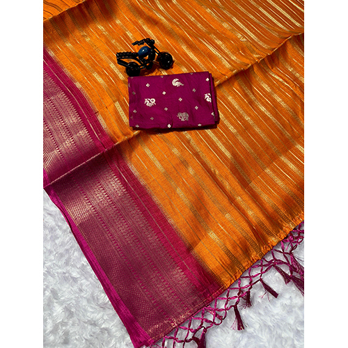 Heavy Mysore Silk Saree - Color: Bright Maroon With Golden Border