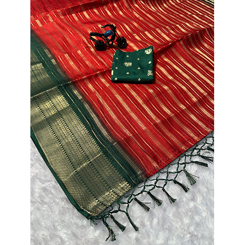 Heavy Mysore Silk Saree - Color: Bright Maroon With Golden Border