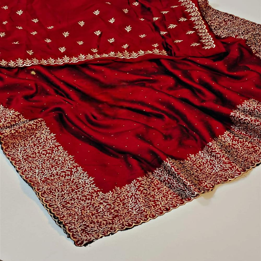 Blooming Vichitra silk With Zari Work And Stone Work