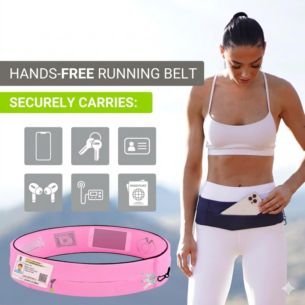Slim Running Belt for Men & Women with Zipper Pocket & Key Hook | Stretchable Phone Waist Belt for Running, Jogging & Gym
