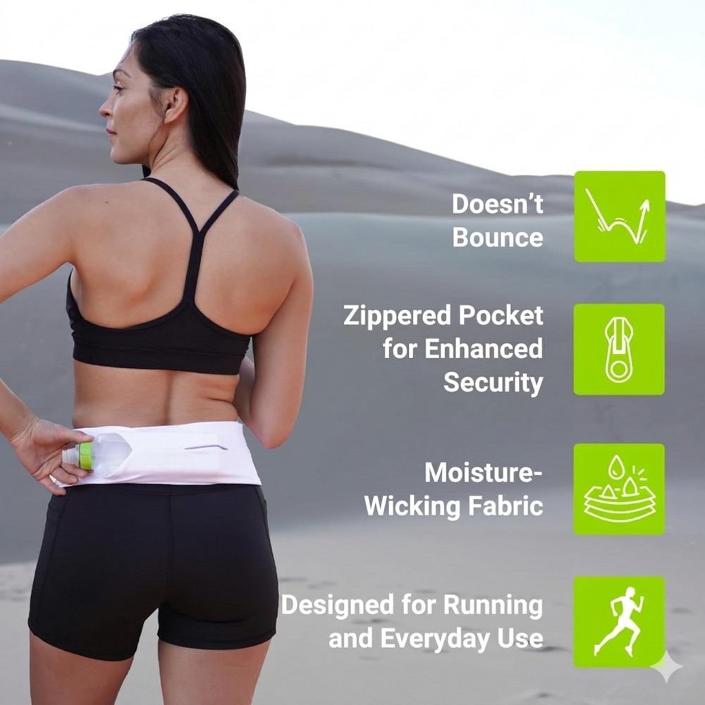 Slim Running Belt for Men & Women with Zipper Pocket & Key Hook | Stretchable Phone Waist Belt for Running, Jogging & Gym