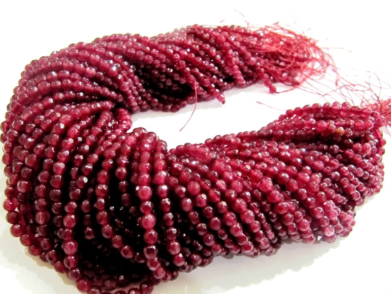 Natural Ruby Jade Round Faceted Ball Shape 4mm to 6mm Size Beads Strand 15 inches long
