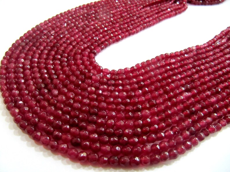 Natural Ruby Jade Round Faceted Ball Shape 4mm to 6mm Size Beads Strand 15 inches long