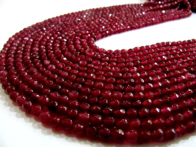 Natural Ruby Jade Round Faceted Ball Shape 4mm to 6mm Size Beads Strand 15 inches long