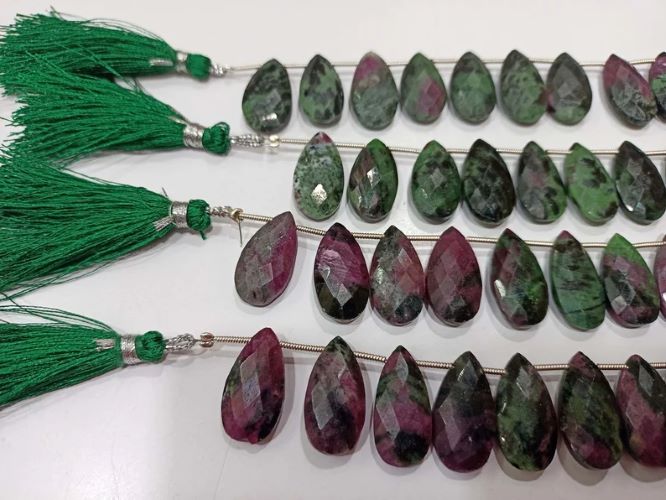 Natural ruby Zoisite Pear shape Briolette 10x20mm Faceted Gemstone Beads Sold Per Strand 8 Inches long