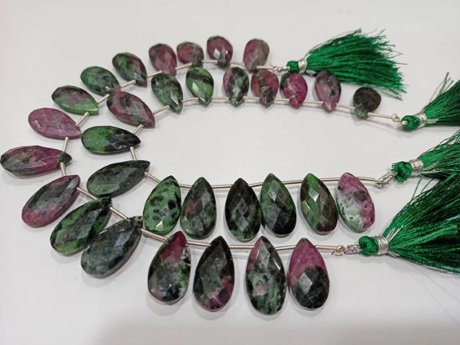 Natural ruby Zoisite Pear shape Briolette 10x20mm Faceted Gemstone Beads Sold Per Strand 8 Inches long