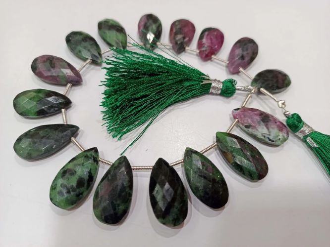 Natural ruby Zoisite Pear shape Briolette 10x20mm Faceted Gemstone Beads Sold Per Strand 8 Inches long