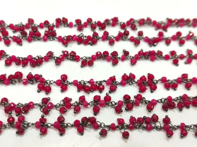 Ruby 3mm Rondelle Faceted Dangling Beaded Wire Wrapped Cluster Chains sold per foot
