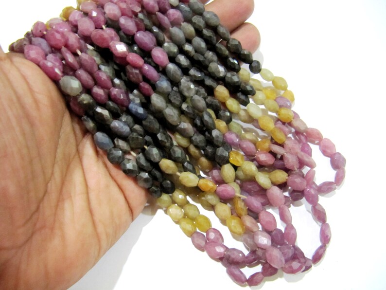 Natural Multi Sapphire Oval Faceted 6x8mm to 7x9mm Beads Strand 8 inches long