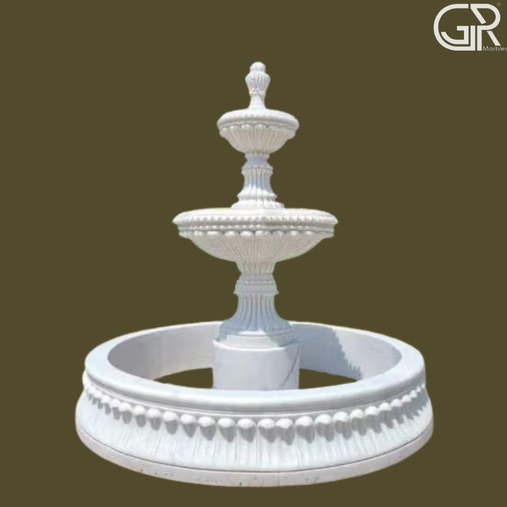 White Marble Carved Outdoor Waterfall Fountain