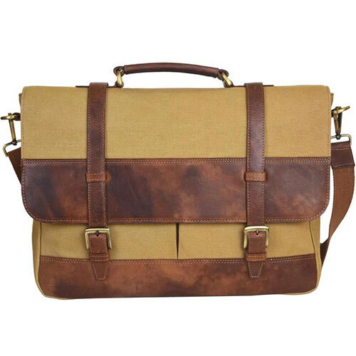 Yellow And Brown Leather Laptop Bag