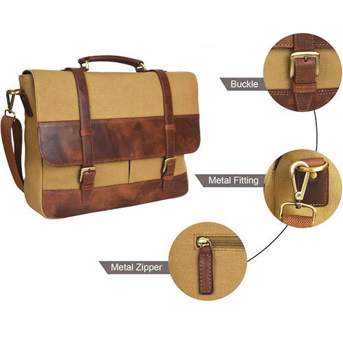 Yellow And Brown Leather Laptop Bag