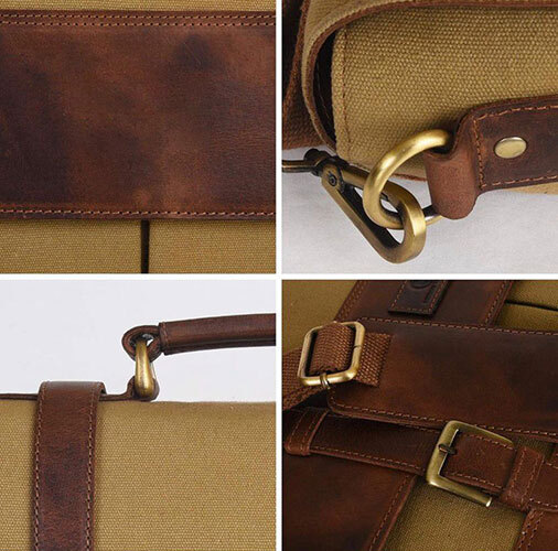 Yellow And Brown Leather Laptop Bag