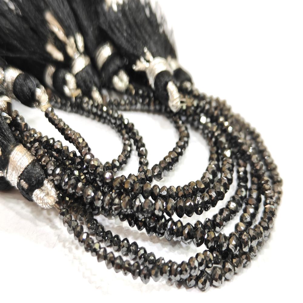 Natural Black Diamond Rondelle Faceted Beads Certified Diamond beads Strand 4 inches