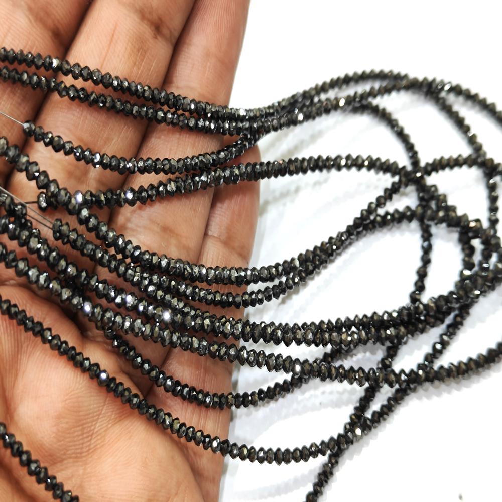 Natural Black Diamond Rondelle Faceted Beads Certified Diamond beads Strand 4 inches