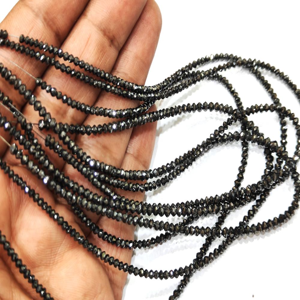 Natural Black Diamond Rondelle Faceted Beads Certified Diamond beads Strand 4 inches