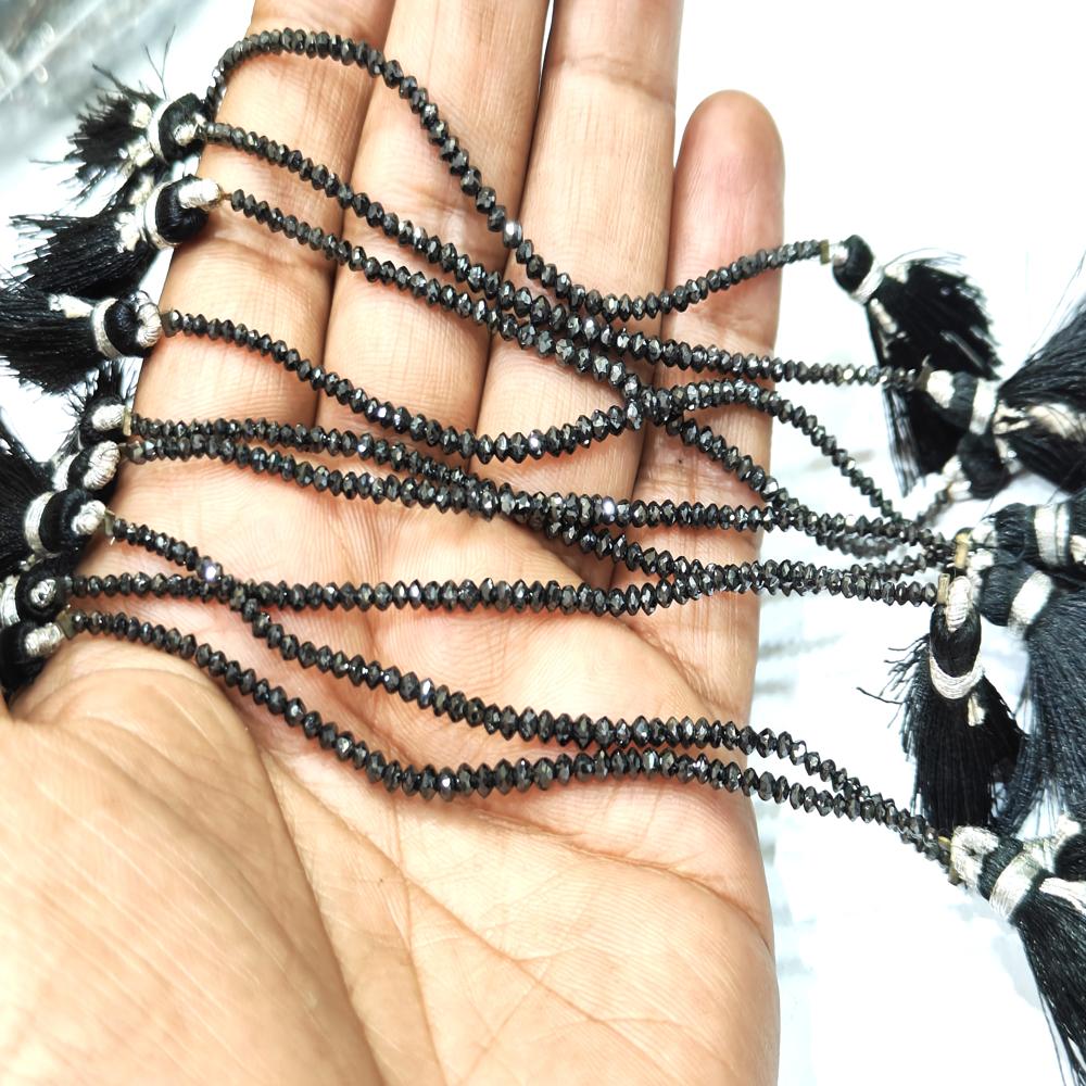 Natural Black Diamond Rondelle Faceted Beads Certified Diamond beads Strand 4 inches