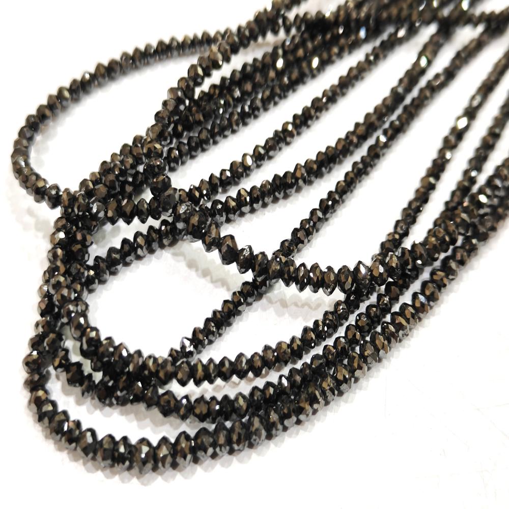 Natural Black Diamond Rondelle Faceted Beads Certified Diamond beads Strand 4 inches