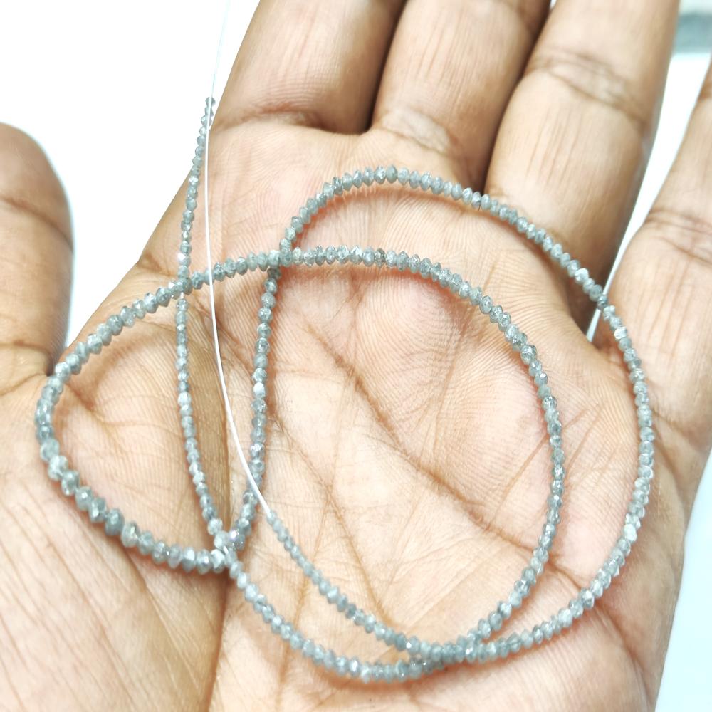 Natural Milky Ice Grey Diamond Rondelle Faceted Beads Certified Diamond Beads Strand 4 Inches Size 1.5mm To 2.5mm - Beads Material: Stone