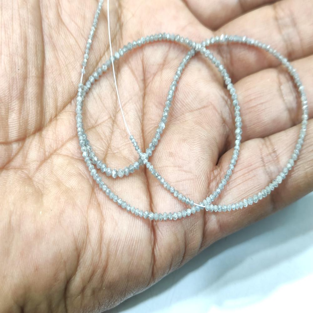 Natural Milky Ice Grey Diamond Rondelle Faceted Beads Certified Diamond beads Strand 4 inches Size 1.5mm to 2.5mm