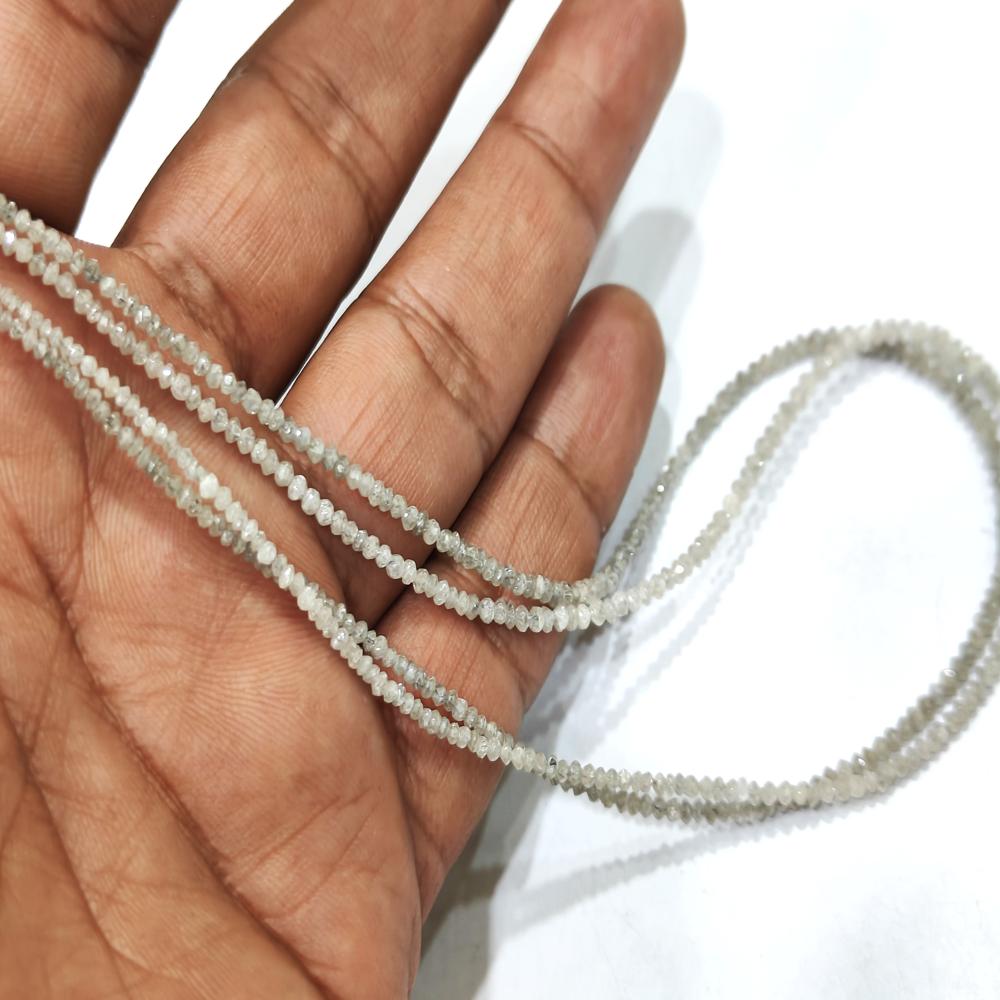 Natural Milky Ice Grey Diamond Rondelle Faceted Beads Certified Diamond beads Strand 4 inches Size 1.5mm to 2.5mm