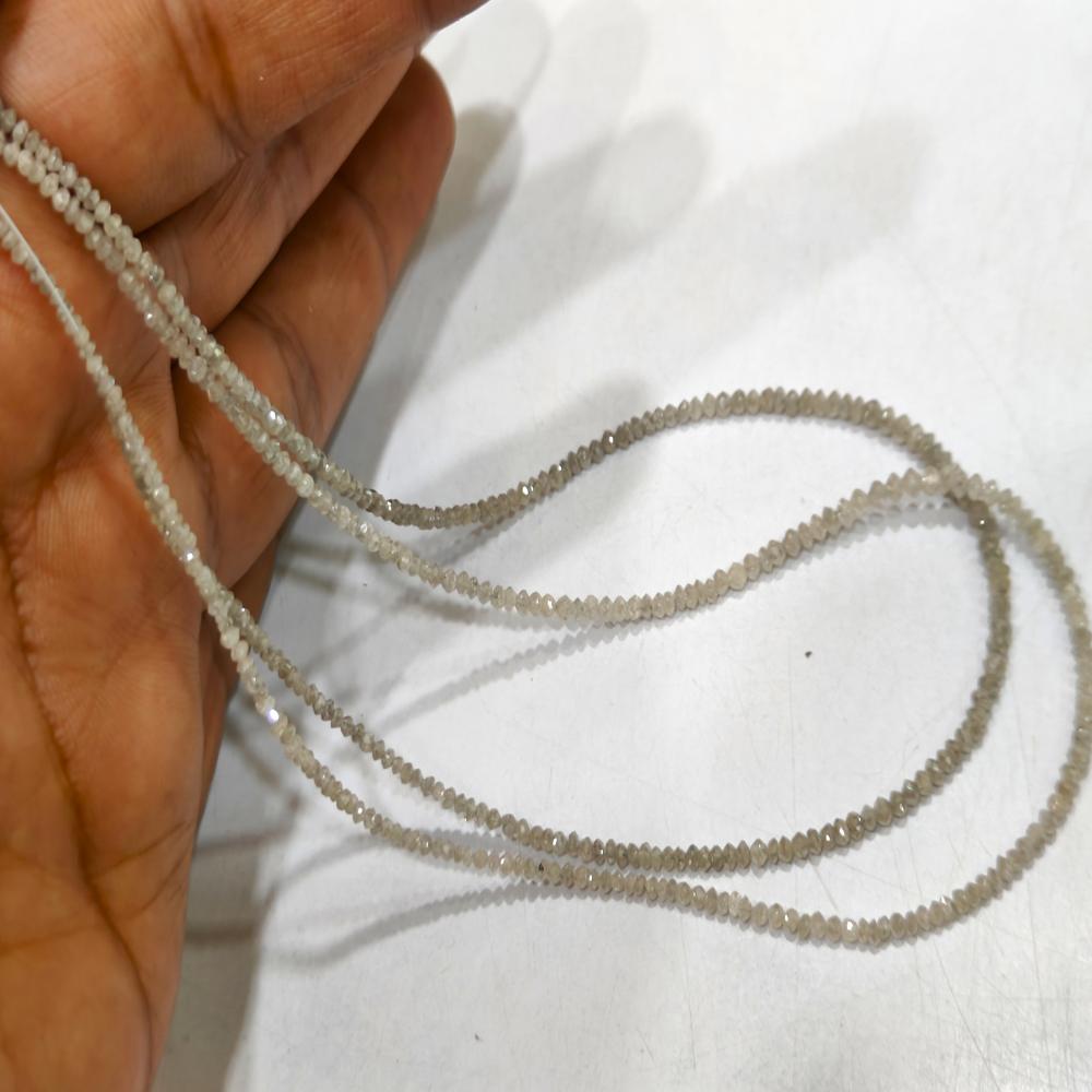 Natural Milky Ice Grey Diamond Rondelle Faceted Beads Certified Diamond beads Strand 4 inches Size 1.5mm to 2.5mm