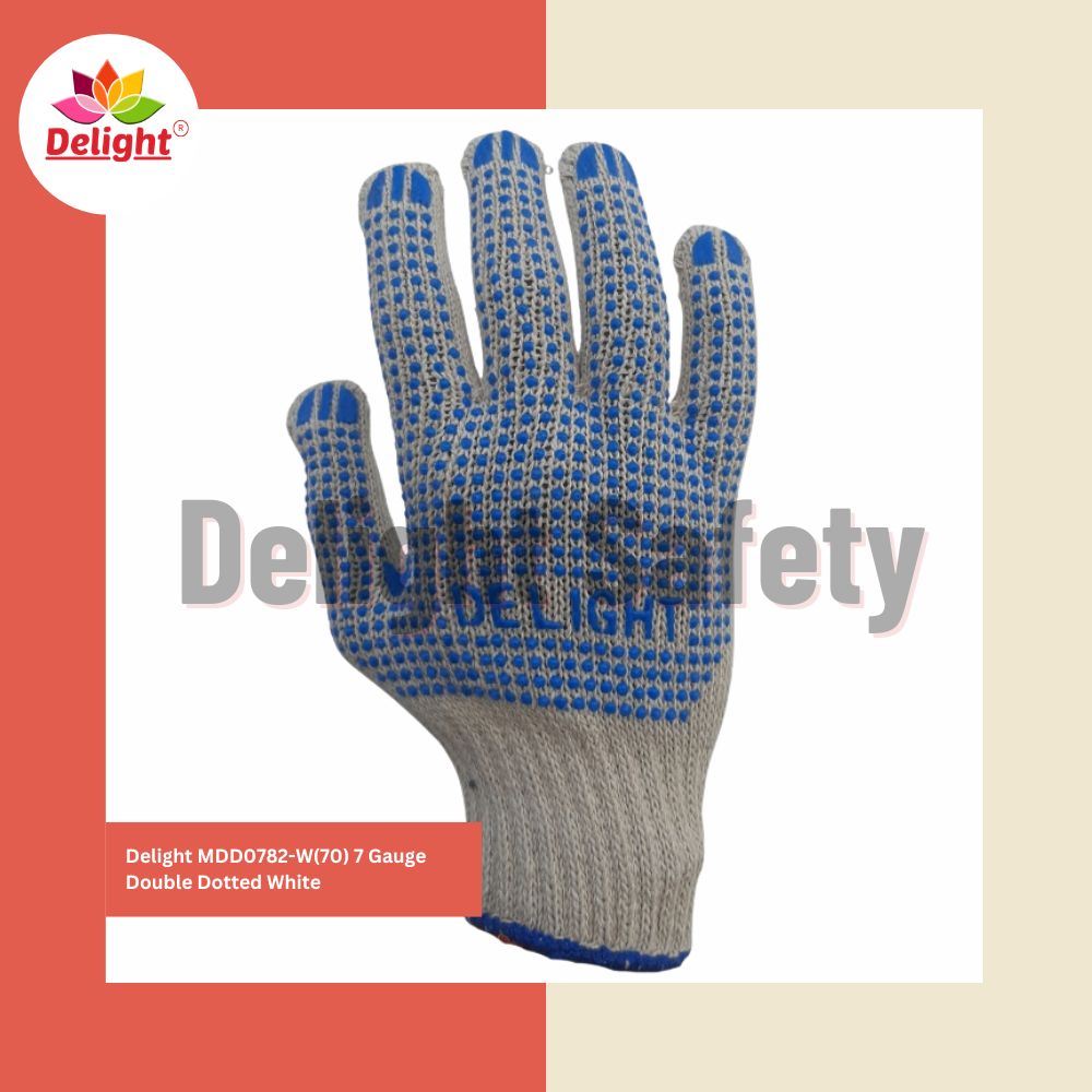 Delight Md0782-w, 7 Gauge Single Side Dotted Gloves White - Fabric Type: Cotton