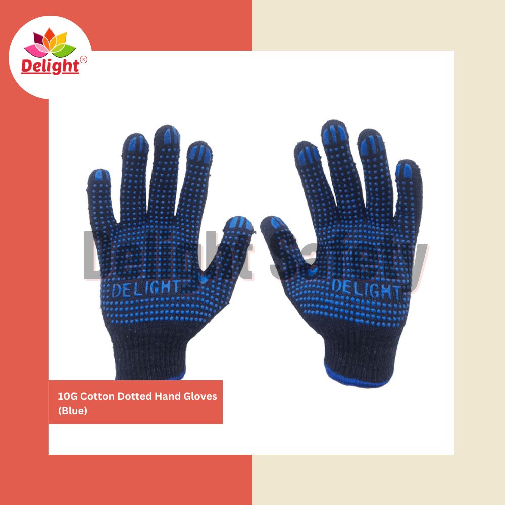 Delight Md1082-B, 10 Gauge Single Dotted Gloves Blue - Fabric Type: Cotton