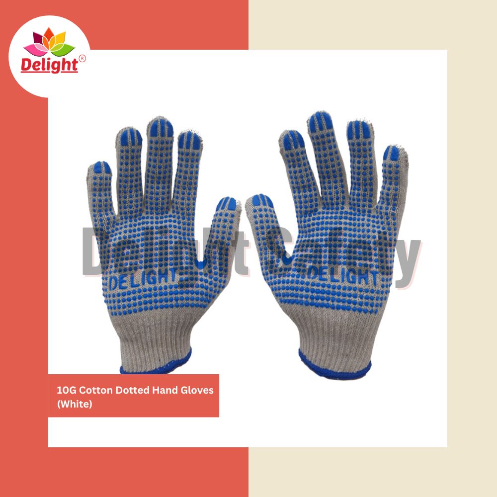 Delight Md1082-W, 10 Gauge Single Dotted Gloves White - Fabric Type: Cotton