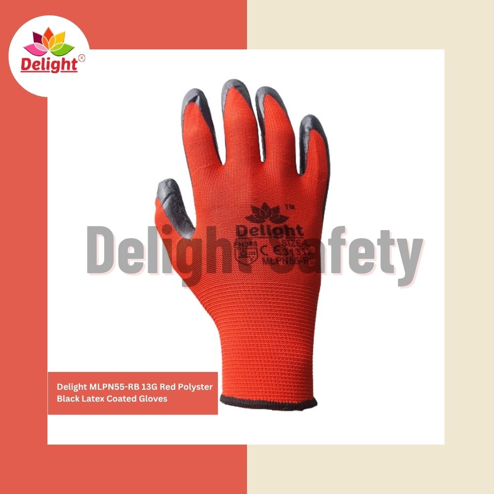 Delight MLPN55-RB 13G Red Polyester Gloves with Black Latex Coated