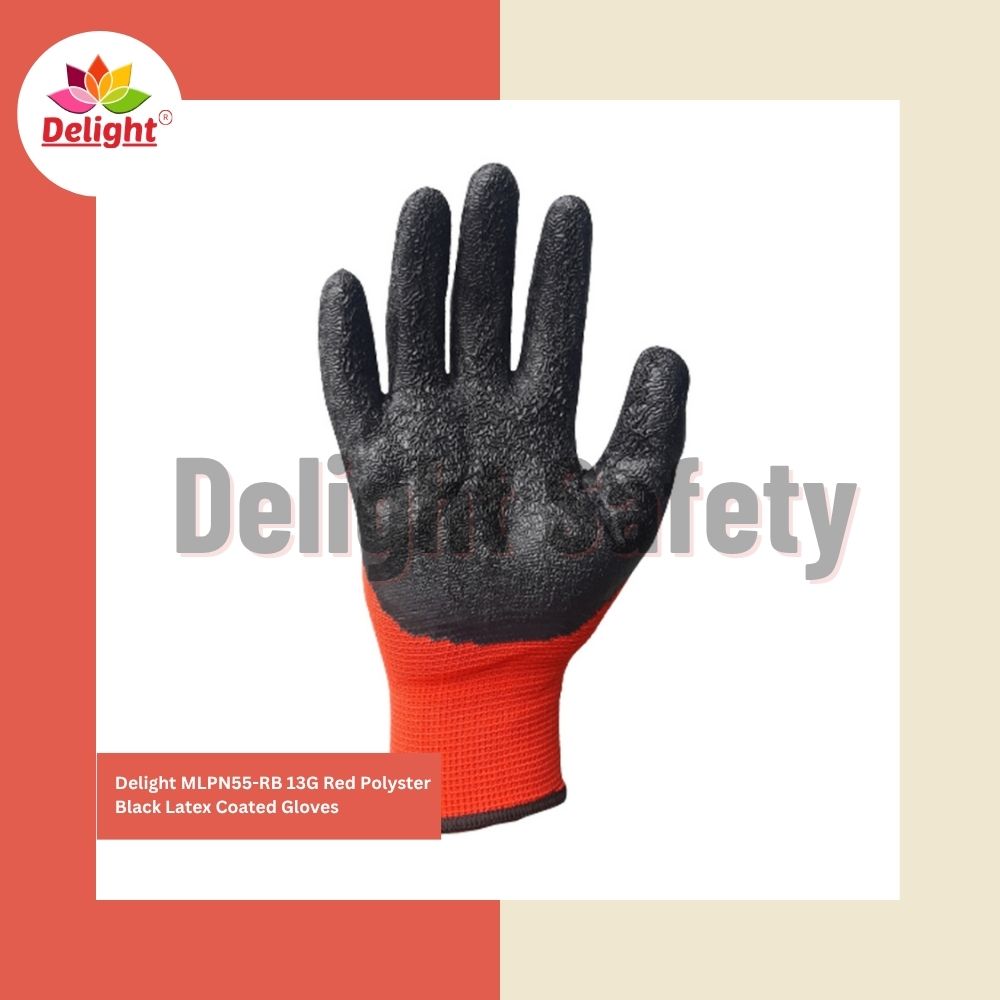 Delight MLPN55-RB 13G Red Polyester Gloves with Black Latex Coated