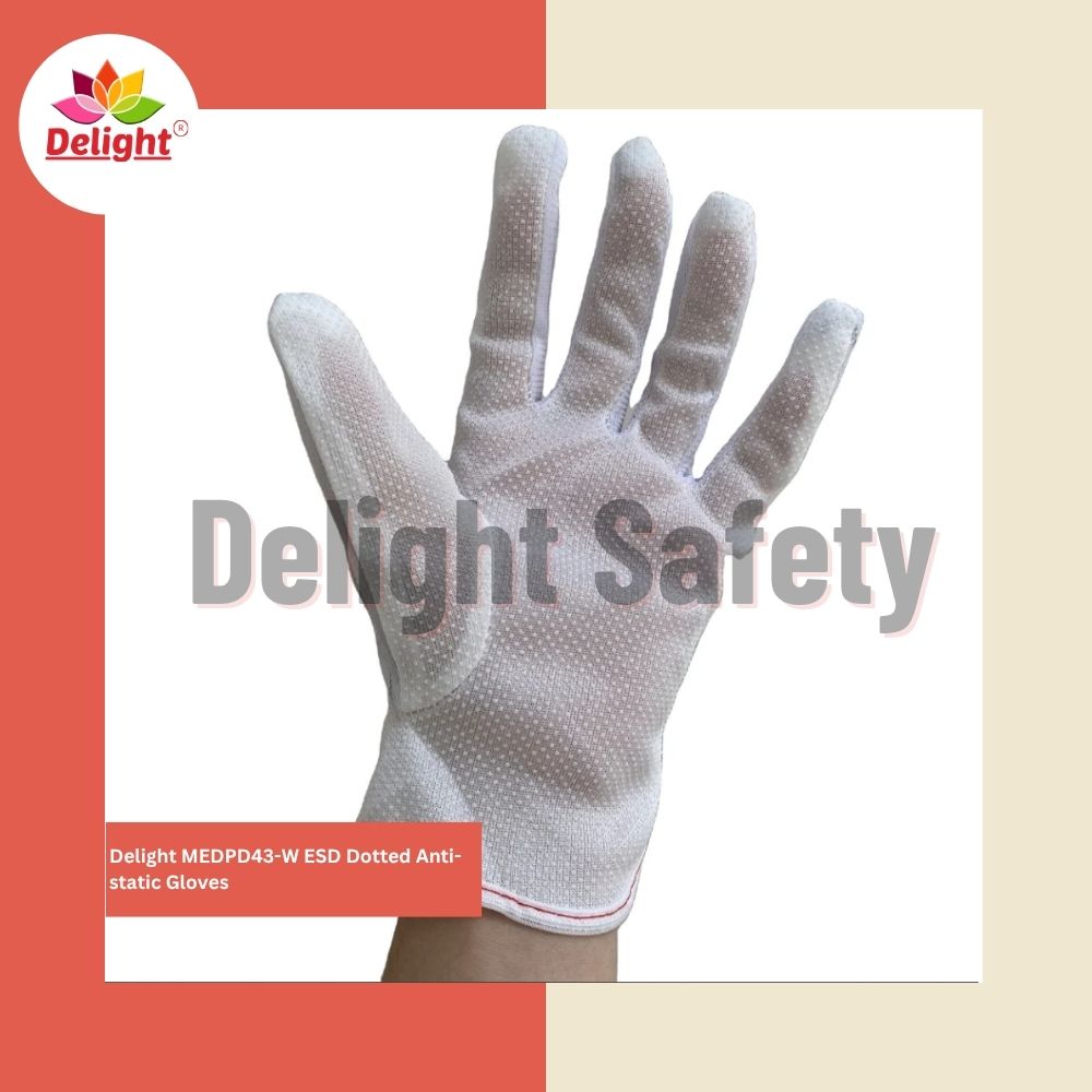 Delight Medpd43-W Esd Dotted Anti-Static Gloves - Color: White