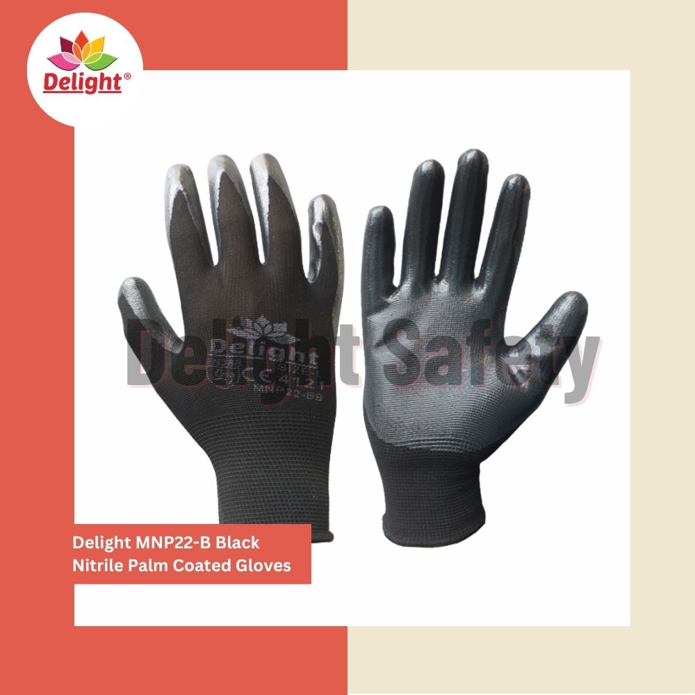 Delight MNP22-B Black Nitrile Palm Coated Gloves