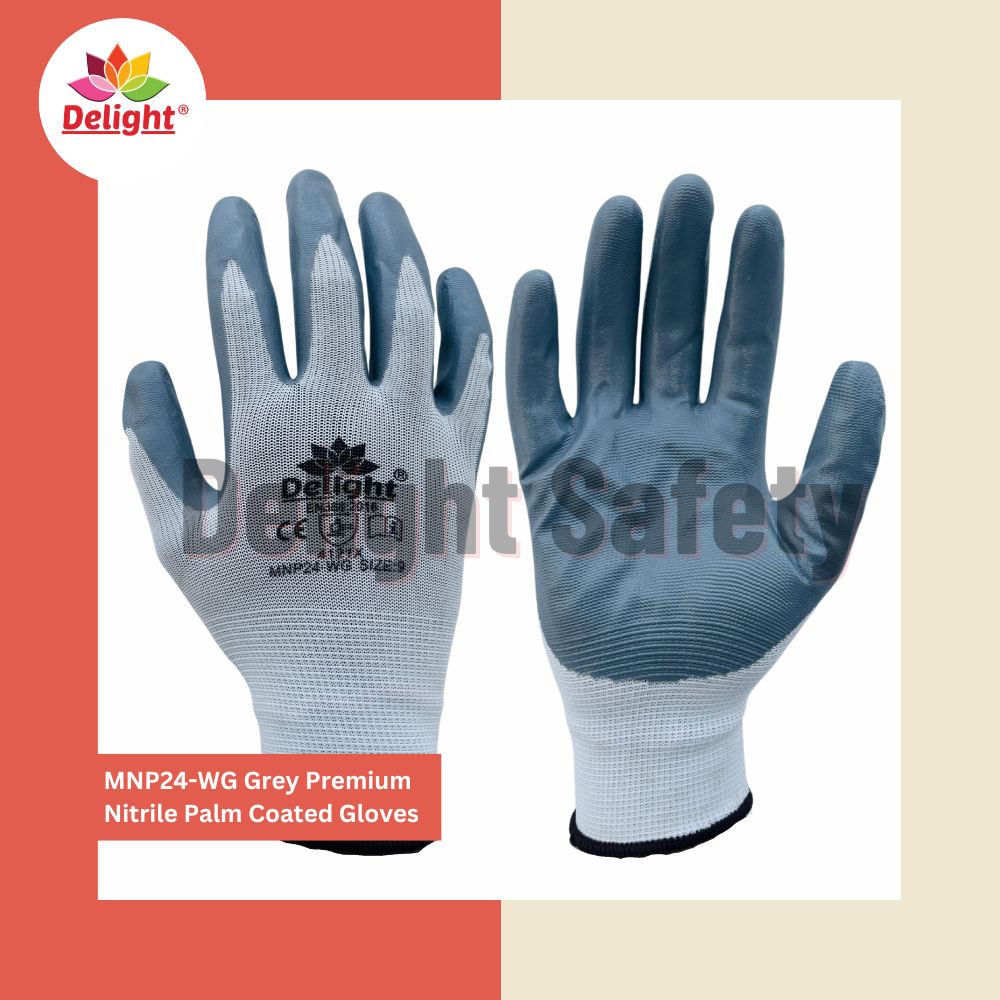 Delight MNP24-WG Premium Grey Nitrile Palm Coated Gloves