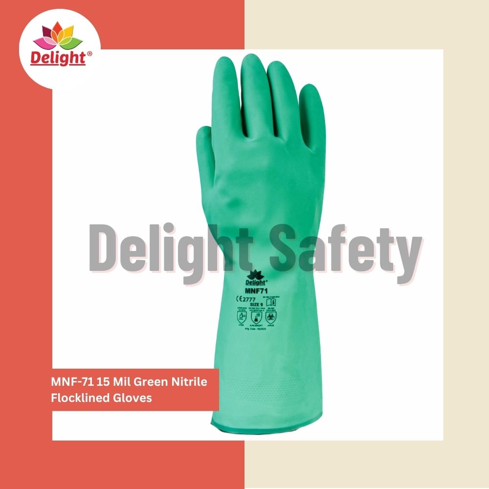 Delight MNF71 15 Mil Green Nitrile Flocklined Gloves