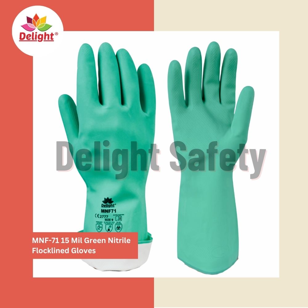 Delight MNF71 15 Mil Green Nitrile Flocklined Gloves
