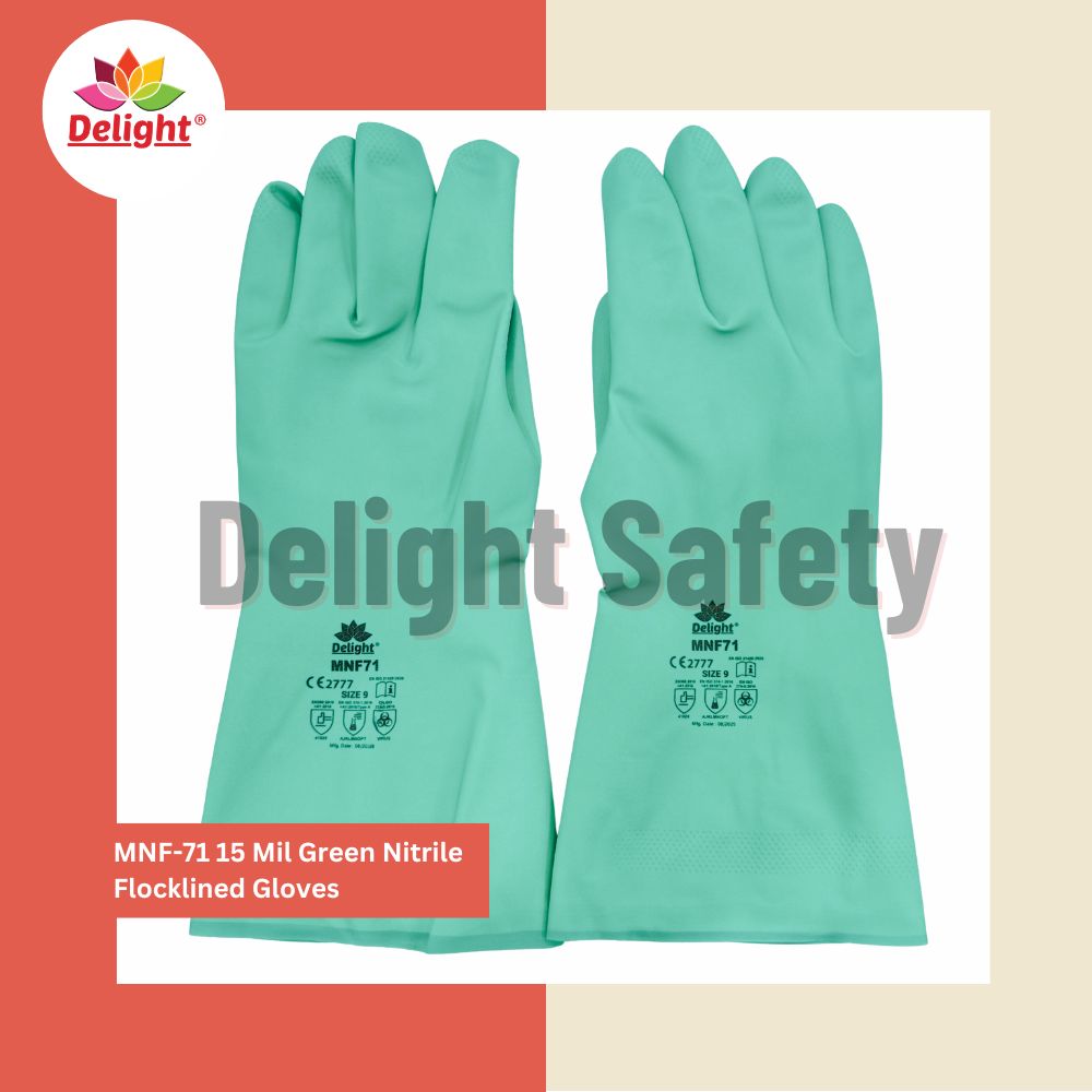 Delight MNF71 15 Mil Green Nitrile Flocklined Gloves