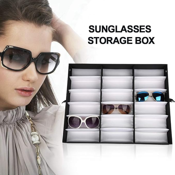 PU Leather 18 Slots Eyeglass Organizer Elegant Display & Storage Box  