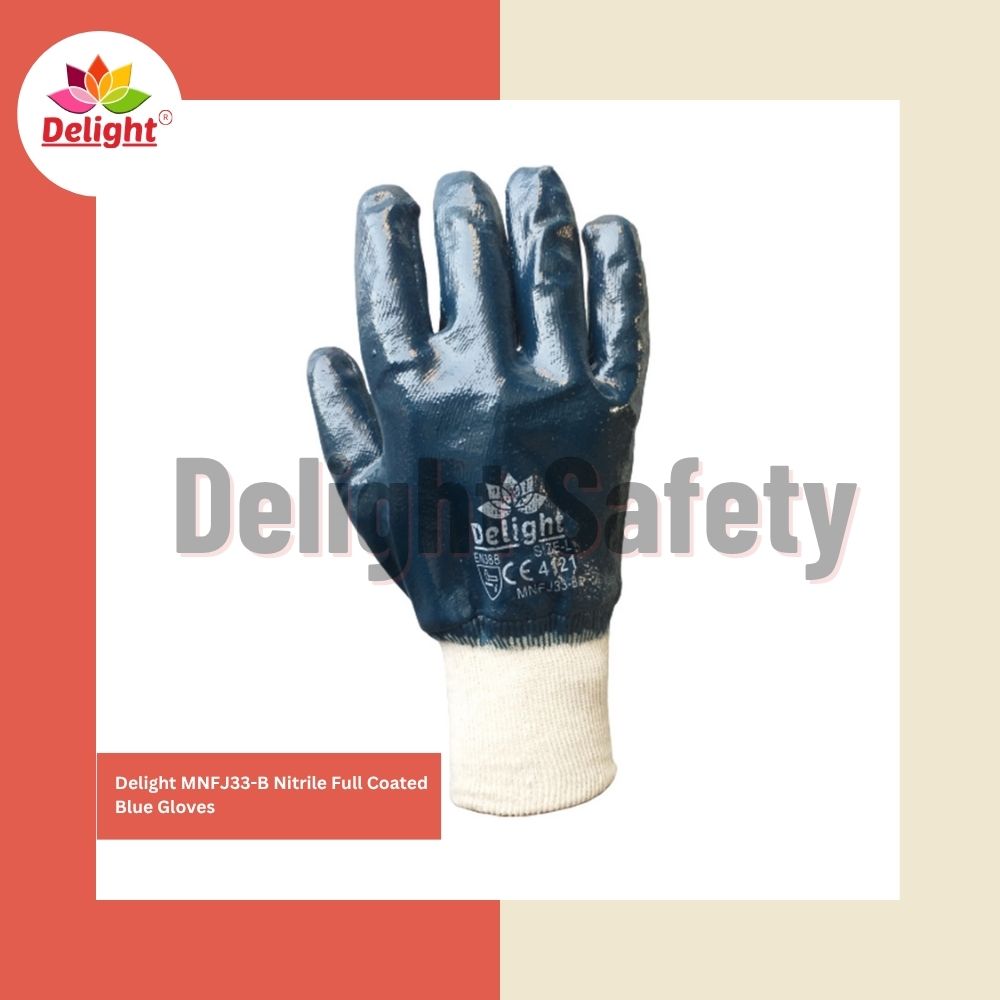 Delight Mnfj33-b Nitrial Full Coated Blue Gloves - Design: Seamless With Jersey Liner