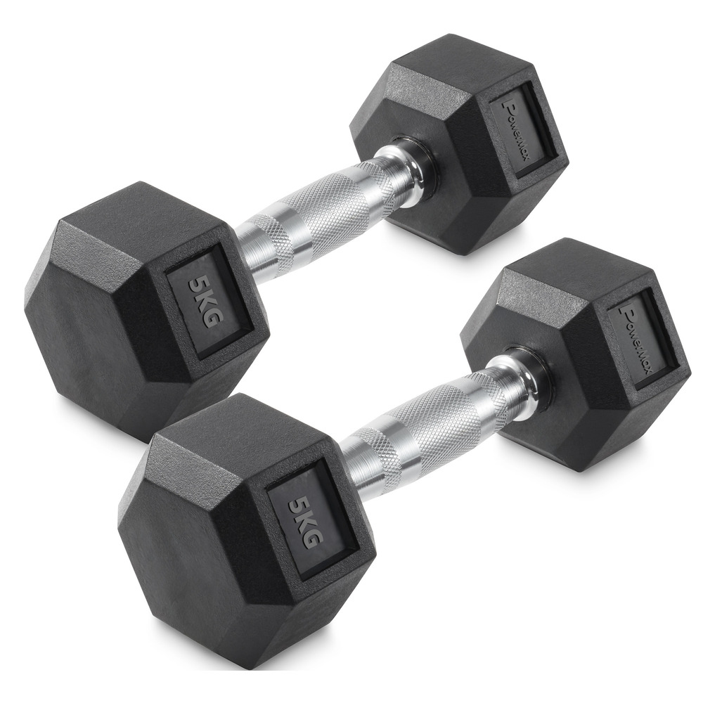 DRH-05 5 KG Pair Rubber Coated Hexagon Dumbbells