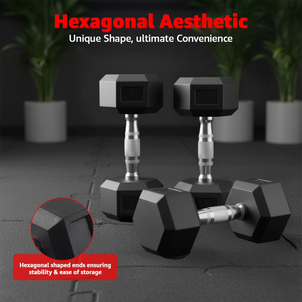 DRH-05 5 KG Pair Rubber Coated Hexagon Dumbbells
