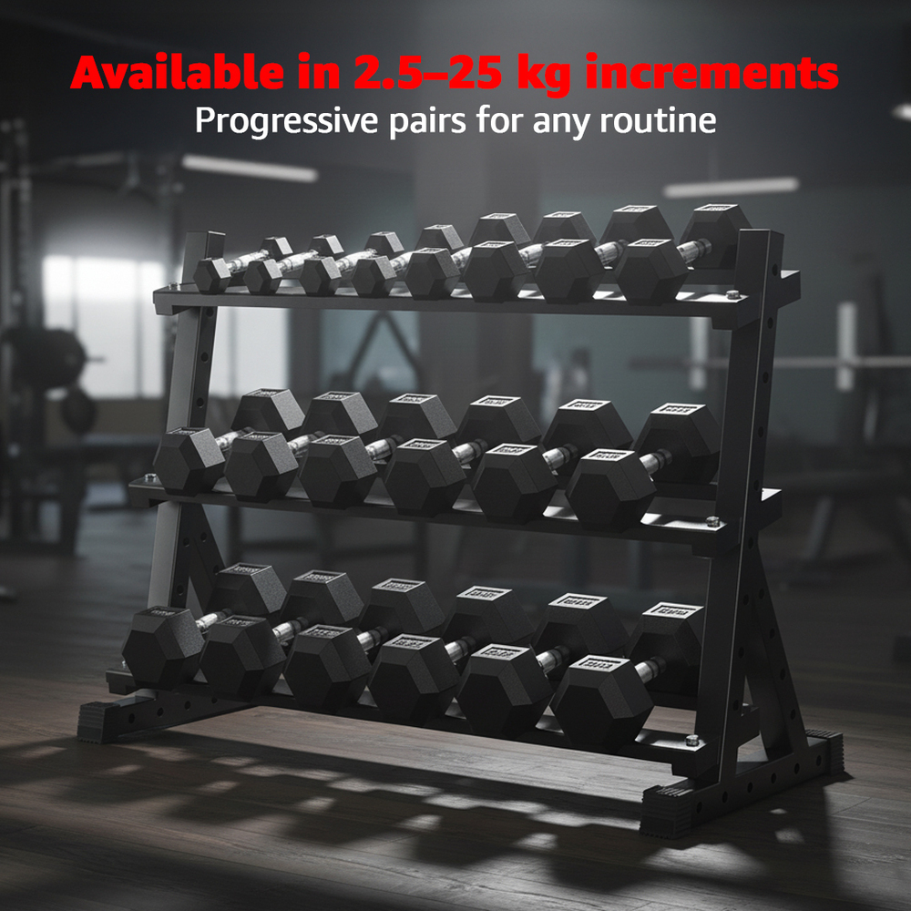 DRH-05 5 KG Pair Rubber Coated Hexagon Dumbbells