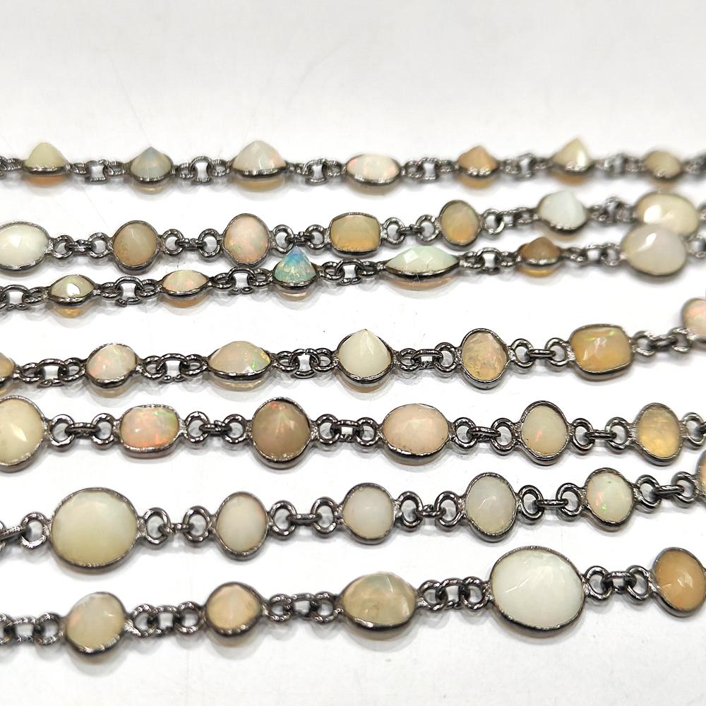 Natural Ethiopian Opal 5 to 10mm Briolette Mix Shape Bezel Connector Chain Sold per foot